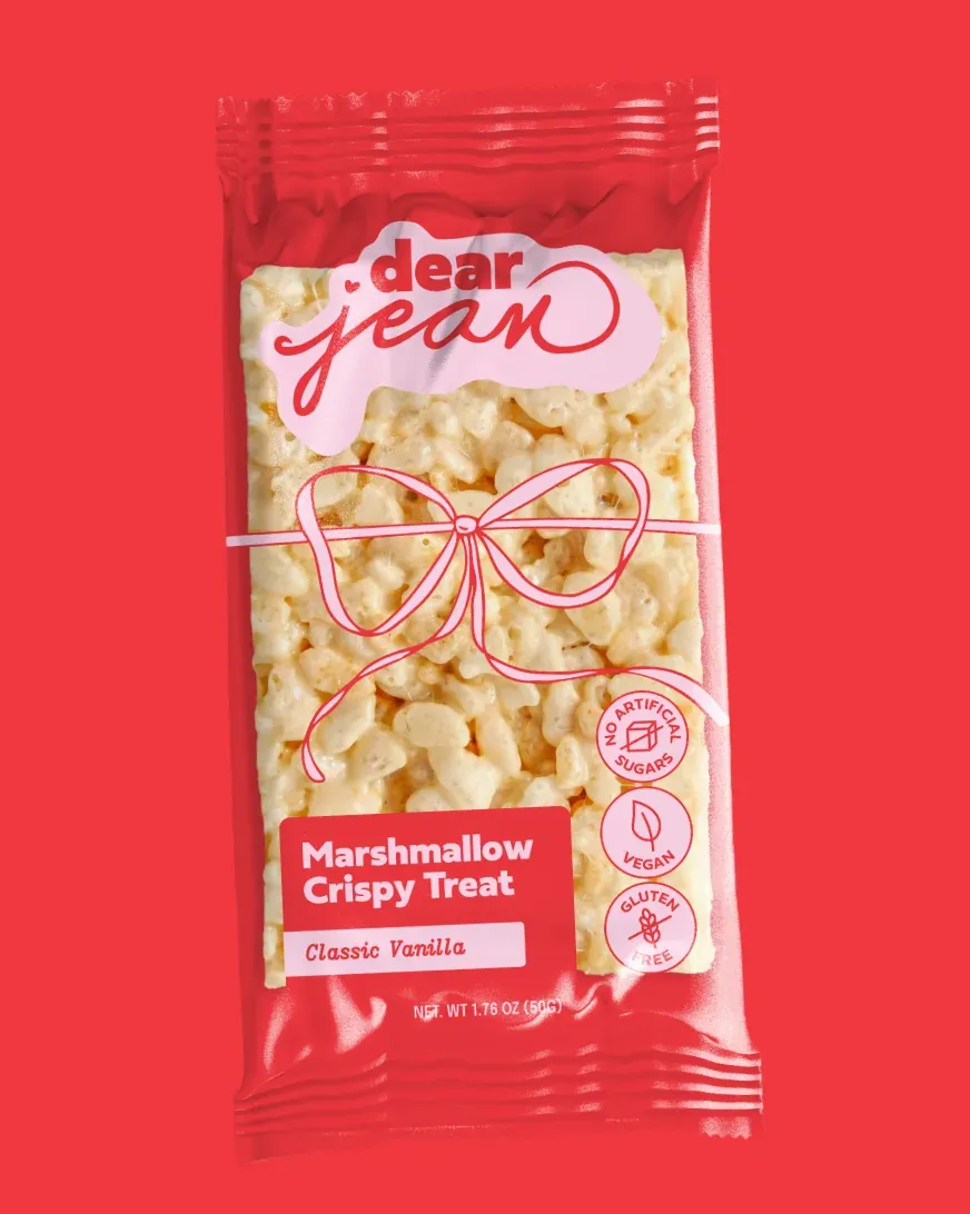 Dear Jean marshmallow crispy treat on red